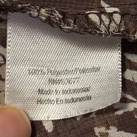 A.N.A. Brown Floral Chiffon Blouse Size L Sheer Peasant Tie Waist Boho Top - Picture 4 of 8